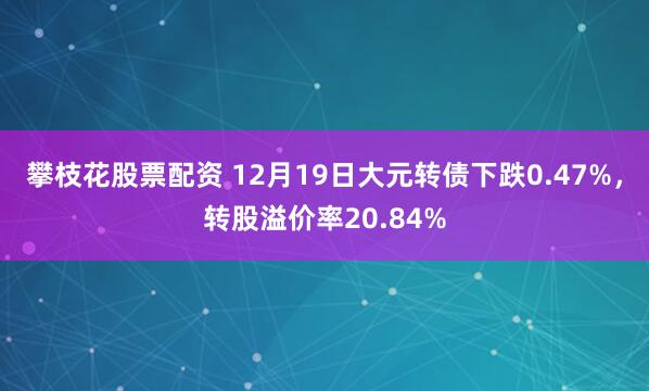 攀枝花股票配资 12月19日大元转债下跌0.47%，转股溢价率20.84%