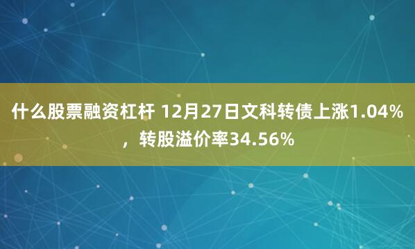 什么股票融资杠杆 12月27日文科转债上涨1.04%，转股溢价率34.56%