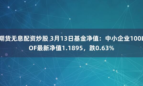 期货无息配资炒股 3月13日基金净值：中小企业100LOF最新净值1.1895，跌0.63%